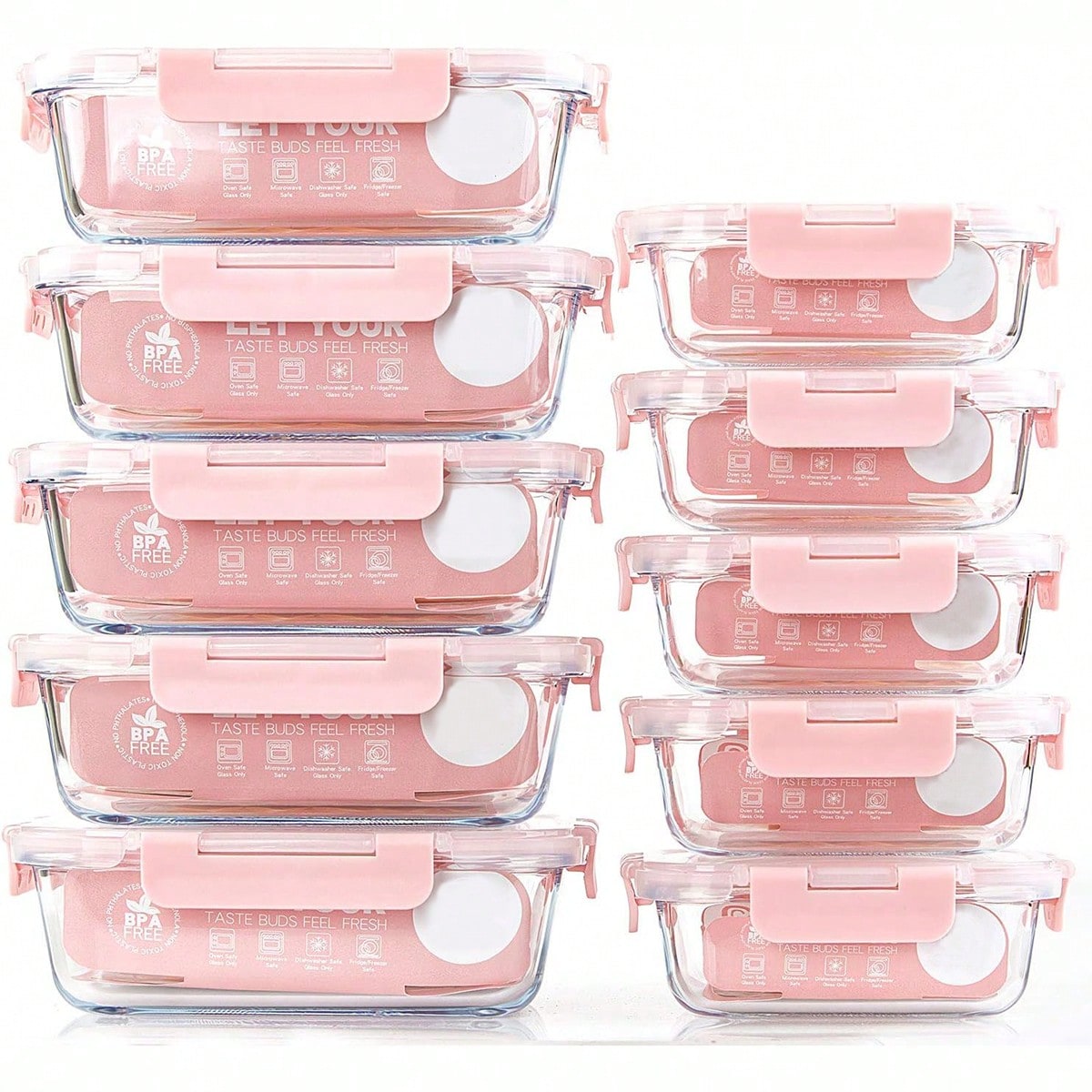 Food Storage Oven Safe - 10-Pack Glass Meal Prep Containers, Airtight